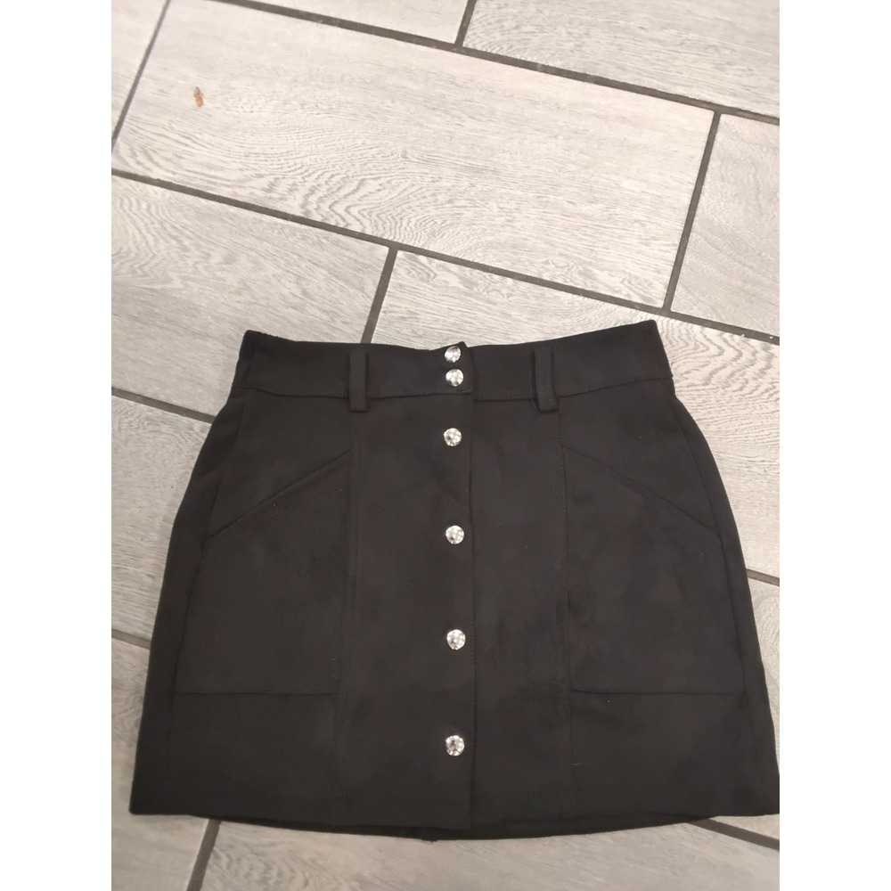 Bershka Black Button Front Mini Skirt Rhinestone Buttons Size M NWT 5746/405/800